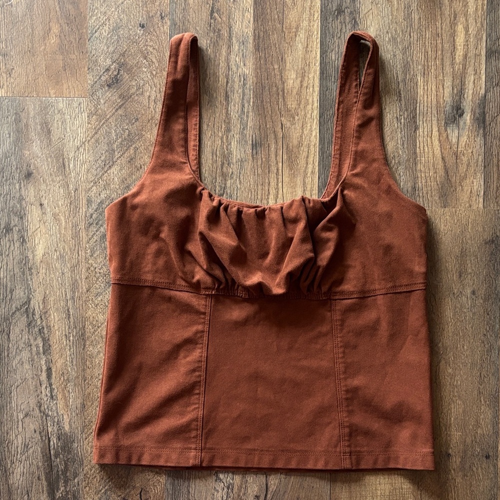 Anthropologie Pilcro Brown Faux Suede Corset Tank Medium